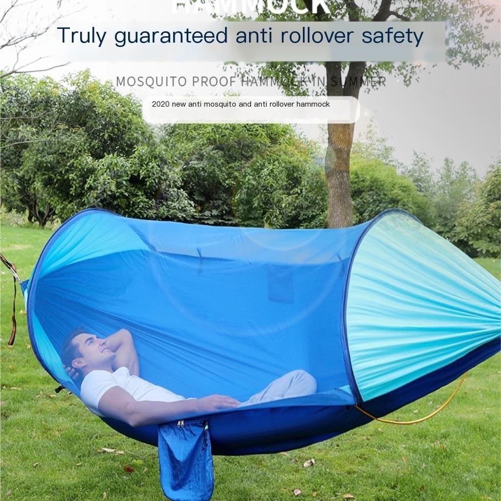 Hammock Double Anti-Rollover Hammock Quick-Open Mosquito Net Outdoor Home Hammock Camping Outdoor Double Mosquito Proof Tent Hammock Outdoor(Green)