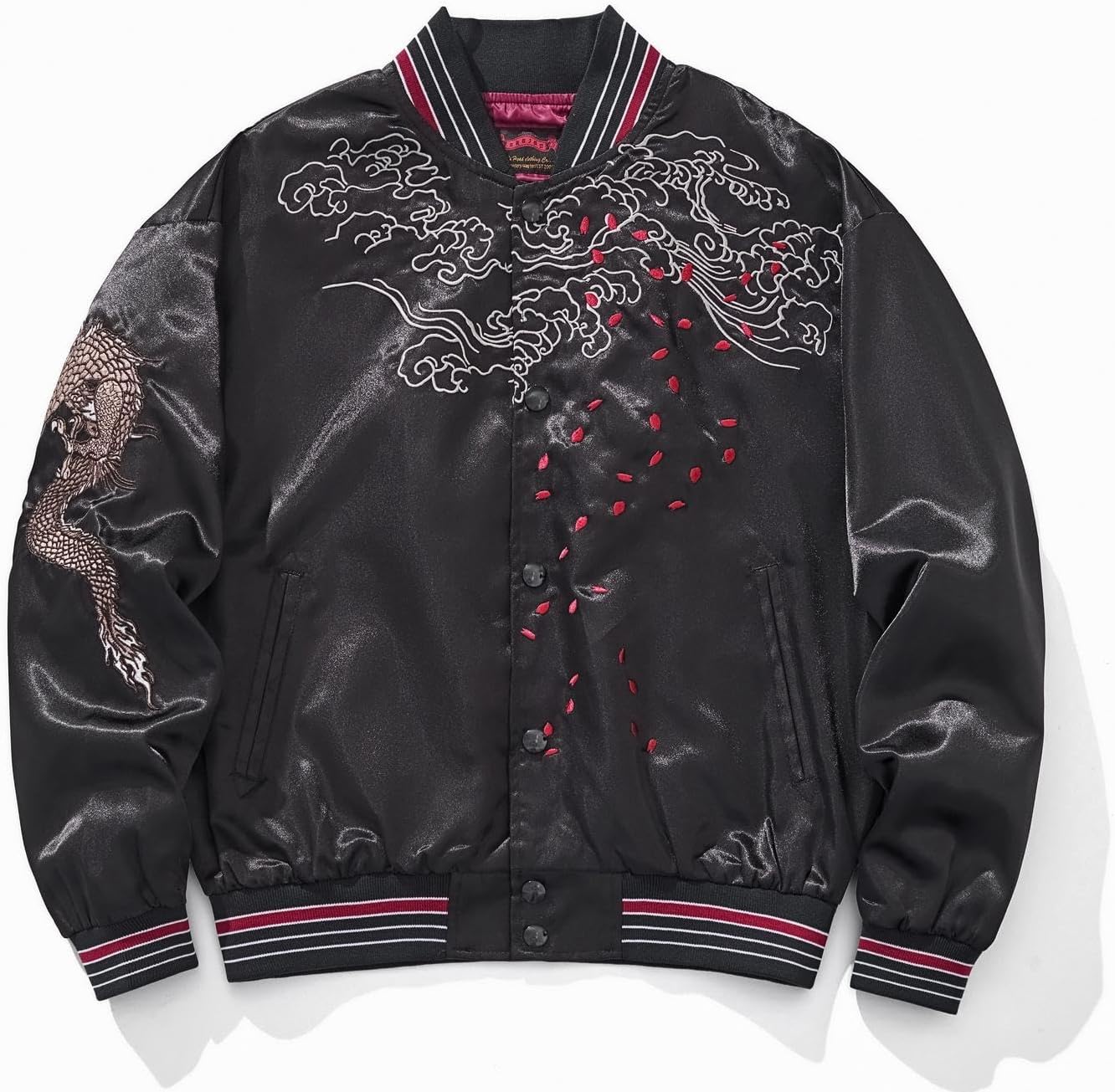 Dragon Peony Embroidered Bomber Jacket Unisex Japanese Streetwear Satin Windbreaker Coat for Spring Autumn