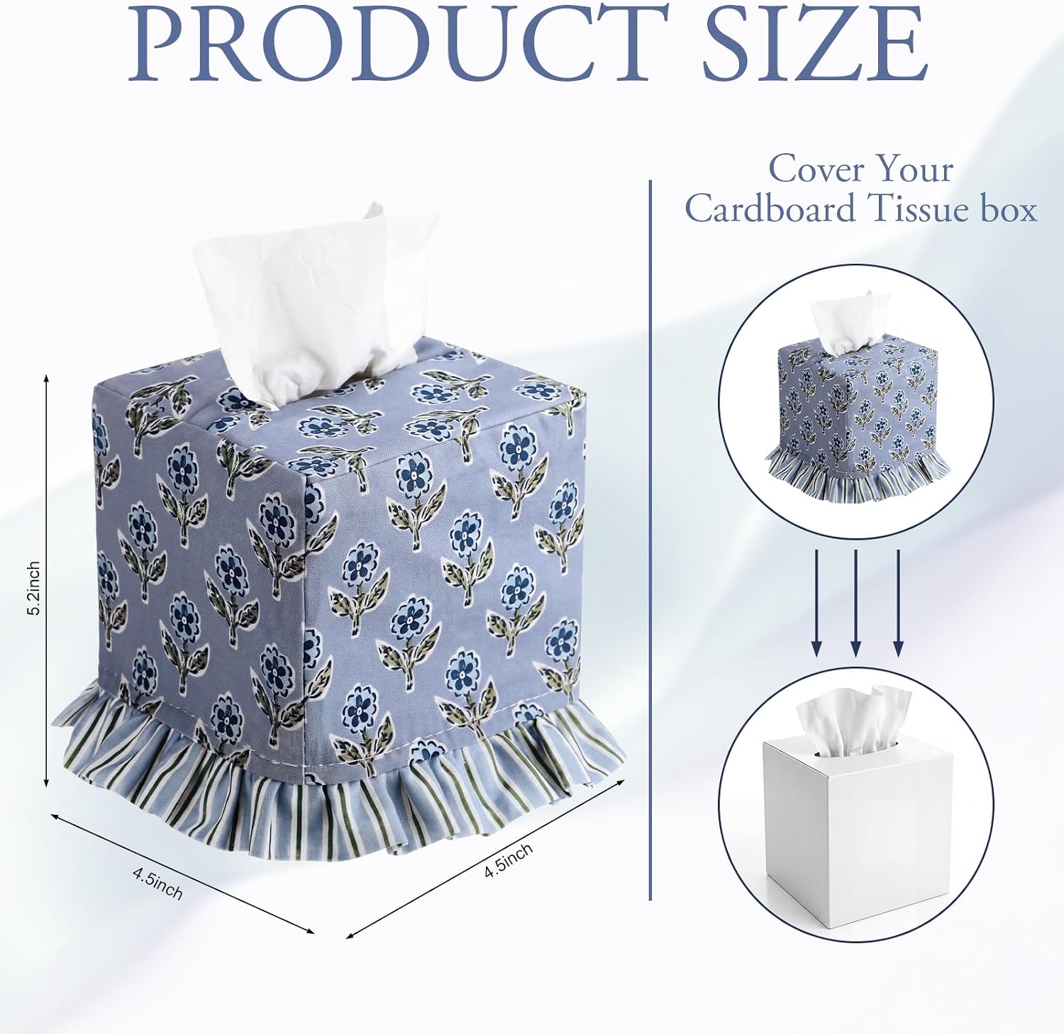 Apatite Blue Floral Ruffle Tissue Box Cover Block Printed