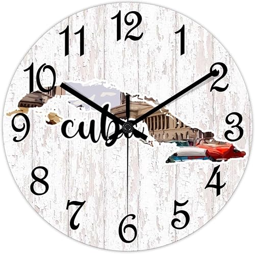 Miniatura 2 de Funlucy The View of Cuba - Reloj redondo de madera con mapa de Cuba, reloj de pared de 10 pulgadas, silencioso, sin tictac, funciona con pilas, para