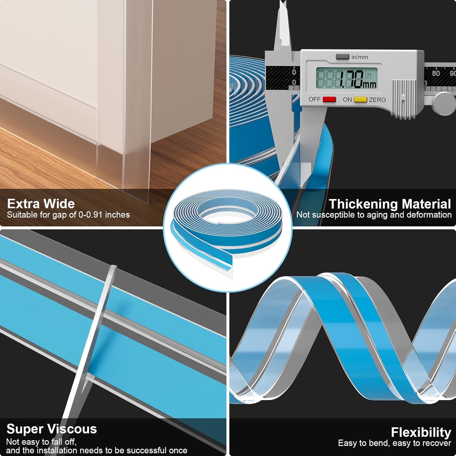 Silicone Door Draft Stopper - T-Shaped Weather Stripping for Doors & Windows, Draft Gap Seal (Clear, 1.97in x 40ft)