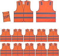 Vista 12 de Chalecos de seguridad, paquete de 10 – Chaleco de trabajo reflectante amarillo de alta visibilidad, construcción ANSI Clase 2 para hombres, mujeres