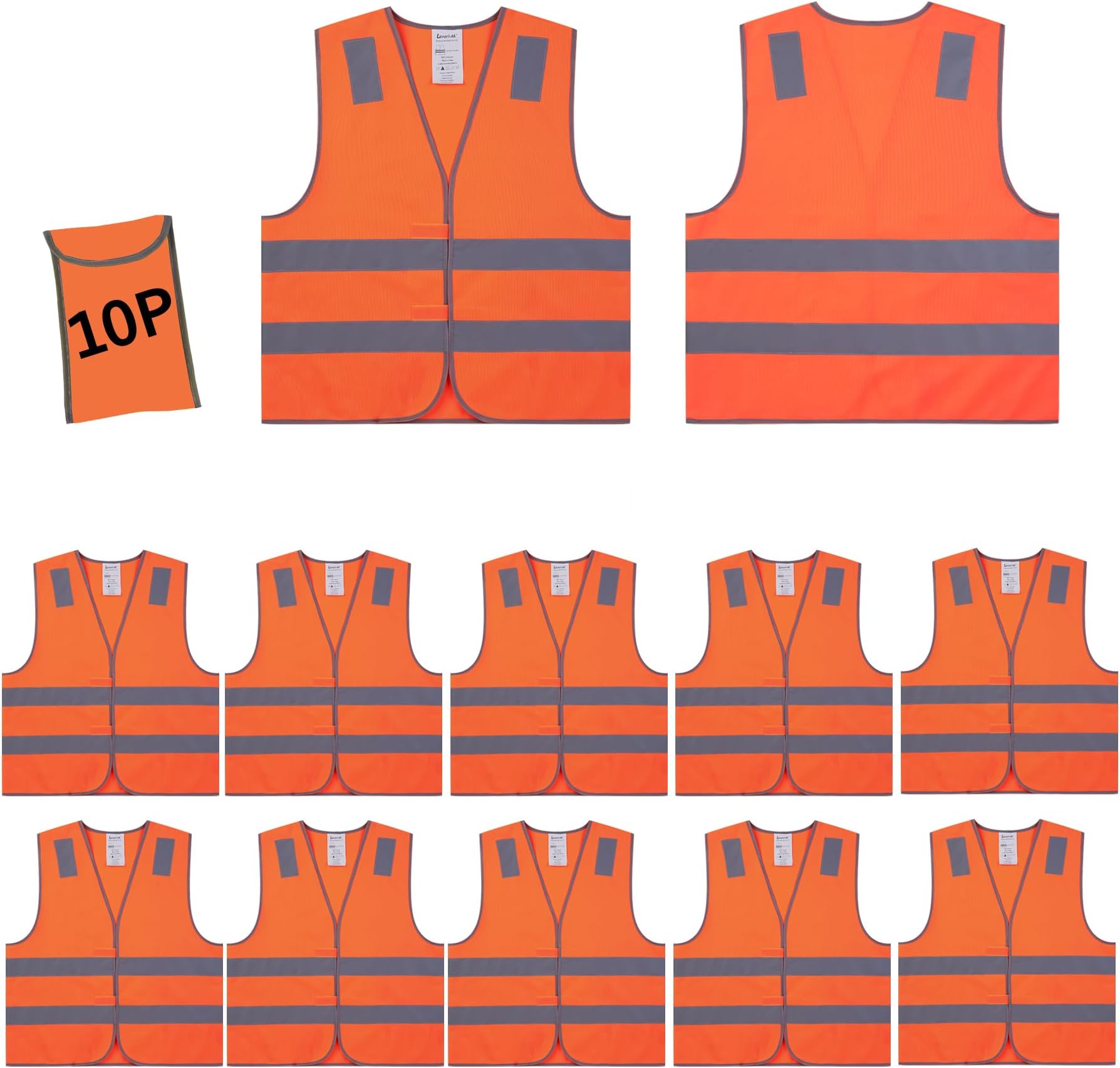 Lavori-AK Safety Vests 10 Bulk Pack -Yellow Reflective High Visibility Class 2 Construction Work Vests for Men,Woman