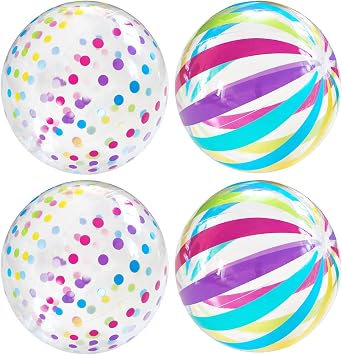 4Pcs Beach Ball, Beach Balls Inflatable, For Beach Water Games and Pool Party Activities, Family Outdoor Gatherings, Transparent Design with 40 cm Size Before Inflation