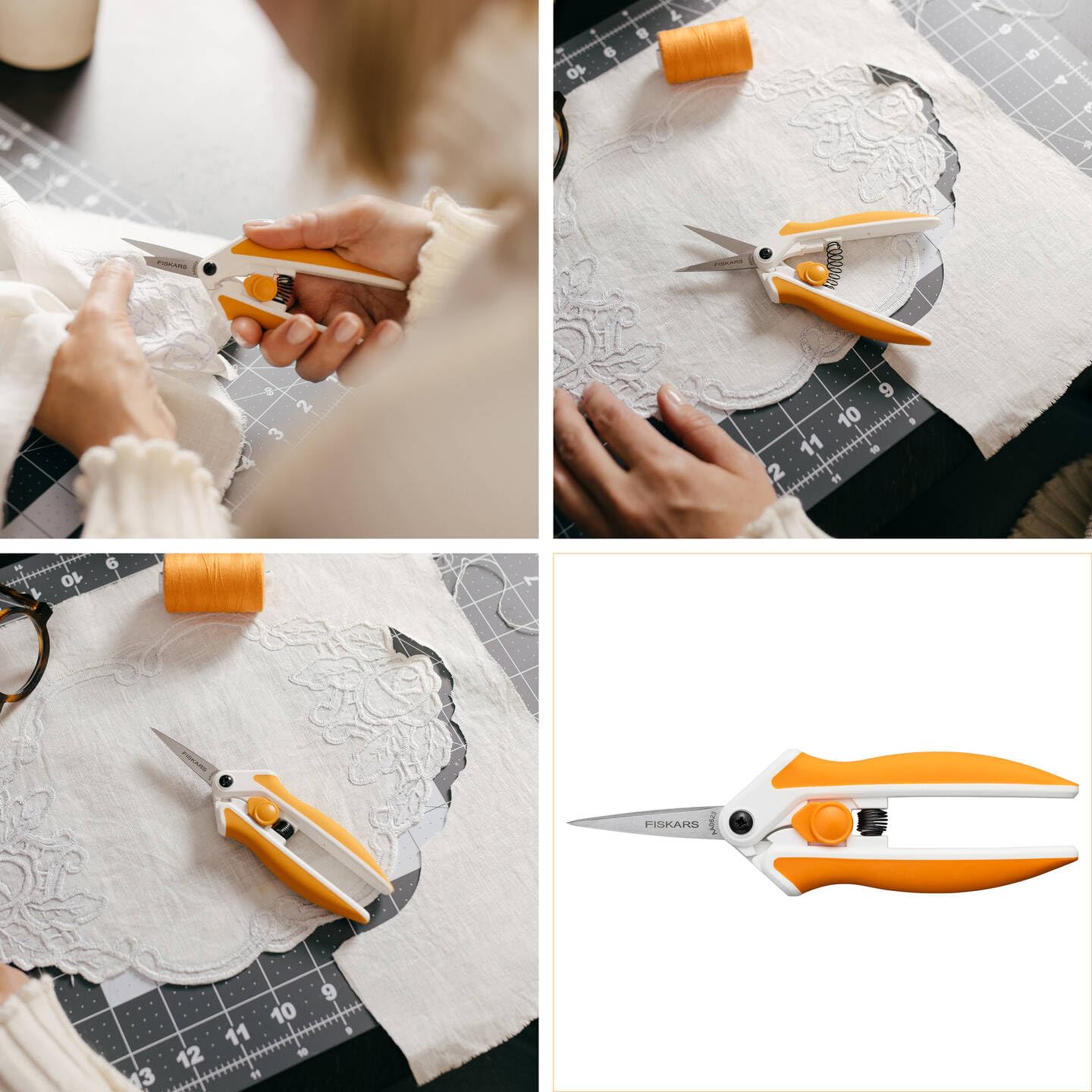 Fiskars Softgrip fabric scissors, With micro-tip, Length: 15 cm, Stainless steel blade/plastic handles, White/grey - Image 2