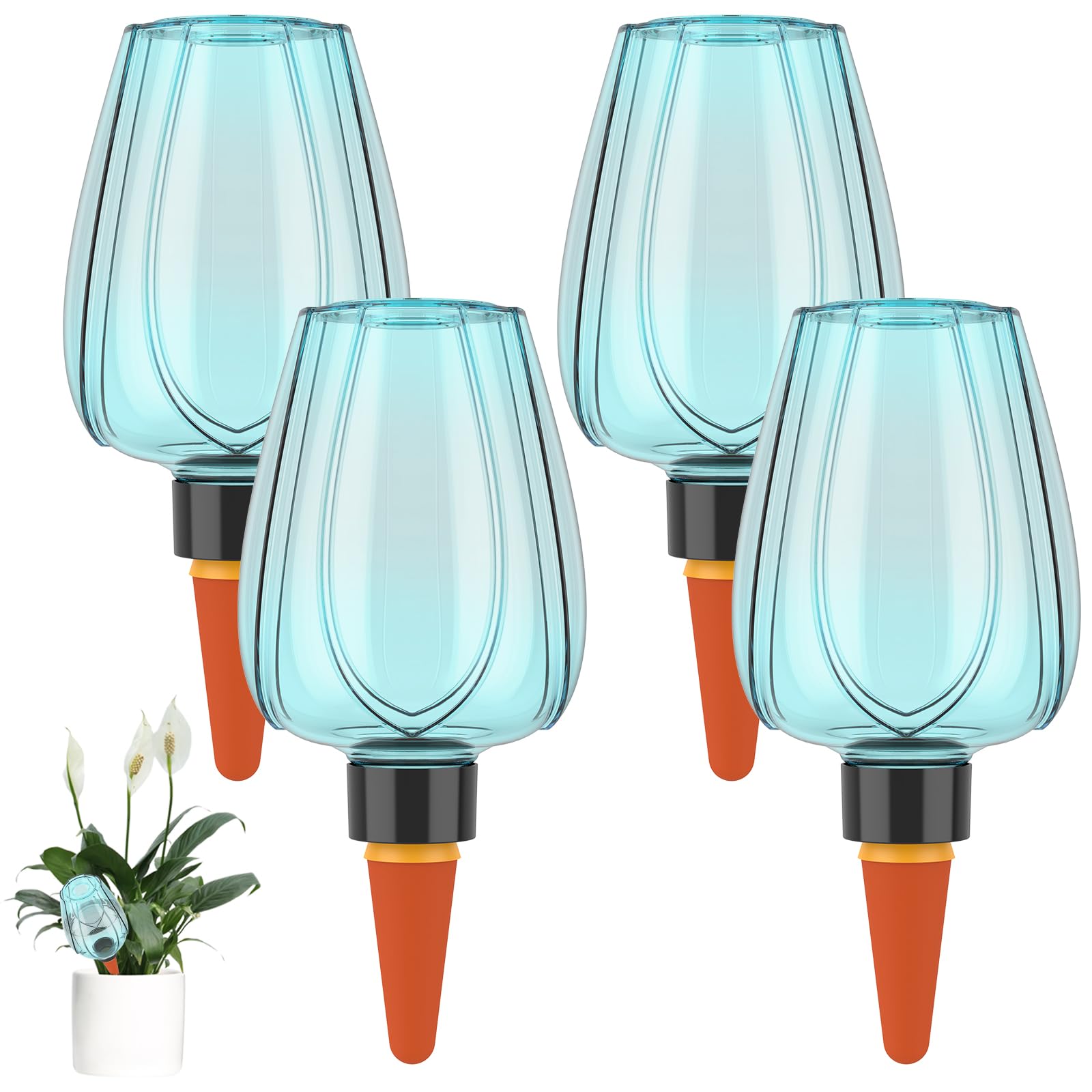 4 Pack Plant Watering Globes, 350ml Large Capacity Self Watering Plant Spikes, Slow Release Holiday Waterer System, Drip Irrigation Device for Indoor & Outdoor Plants(Blove)