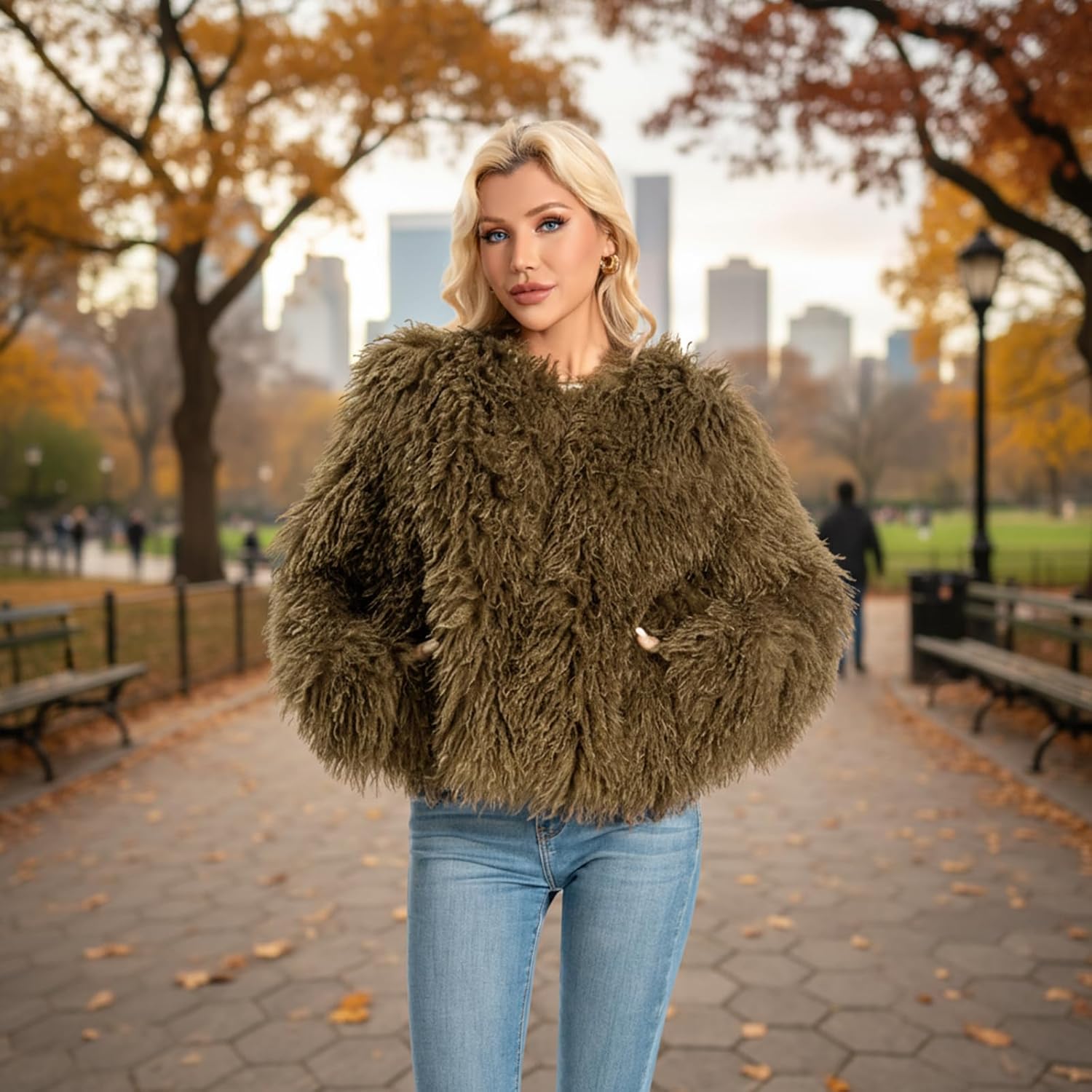 Fur Coats For Women, 2025 Plus Size Mongolian Faux Fuzzy Jacket Fluffy Long Sleeve Winter Coat with Pockets. - Image 2