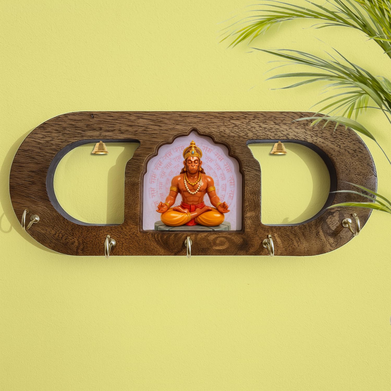 Wooden Ethnic Key Holder for Wall | Devotional Key Hanger for Home | Traditional Indian Design | Handcrafted Wall Mounted Key Stand | Key Holder for Pooja Room & Entryway (Hanuman Ji)-image-42
