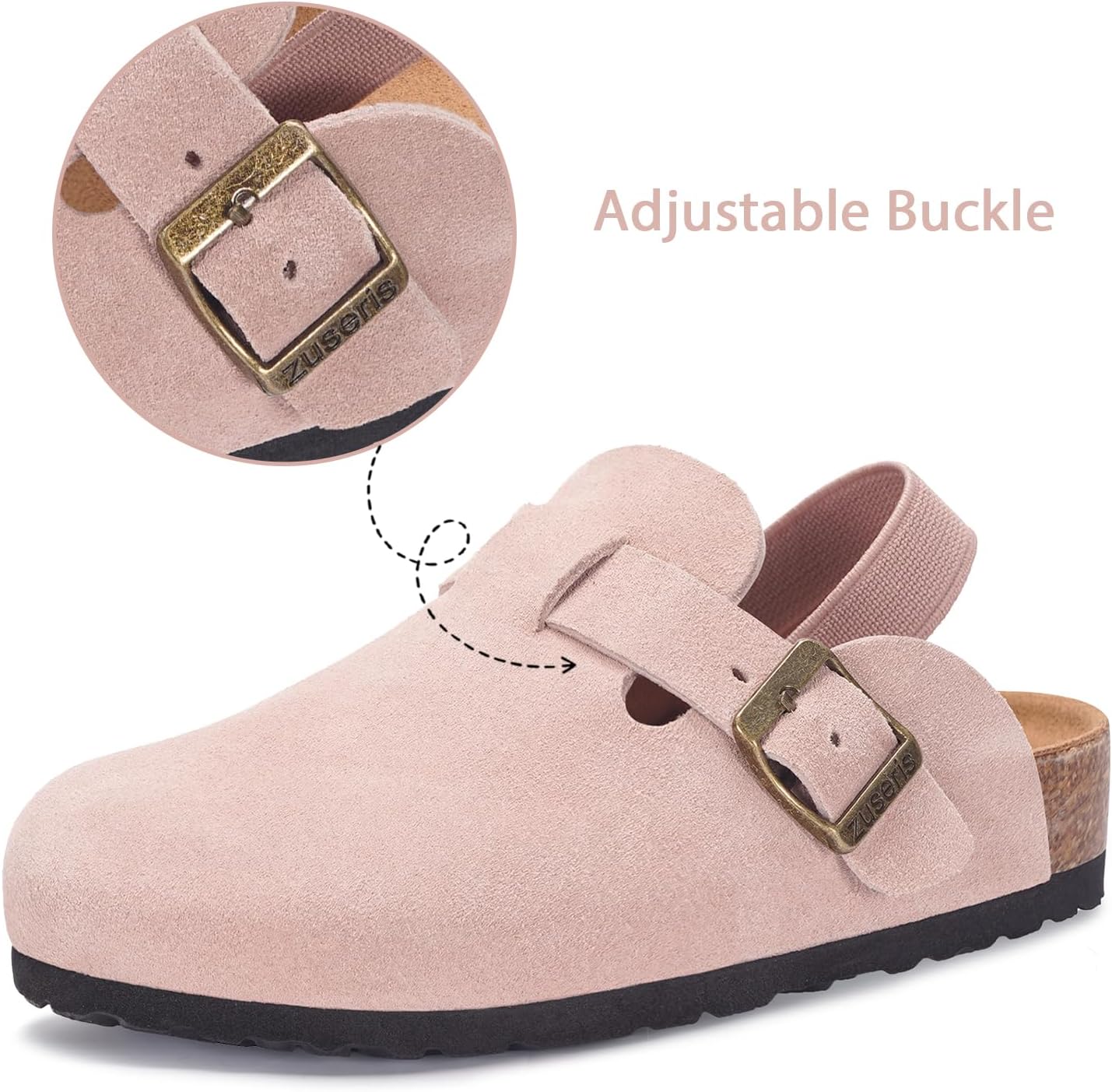ZUSERIS Kids Suede Clogs Toddler Clogs Boys Girls Cork Footbed Sandals Potato Shoes Leather Slip On Mules with Adjustable Buckle - Image 2