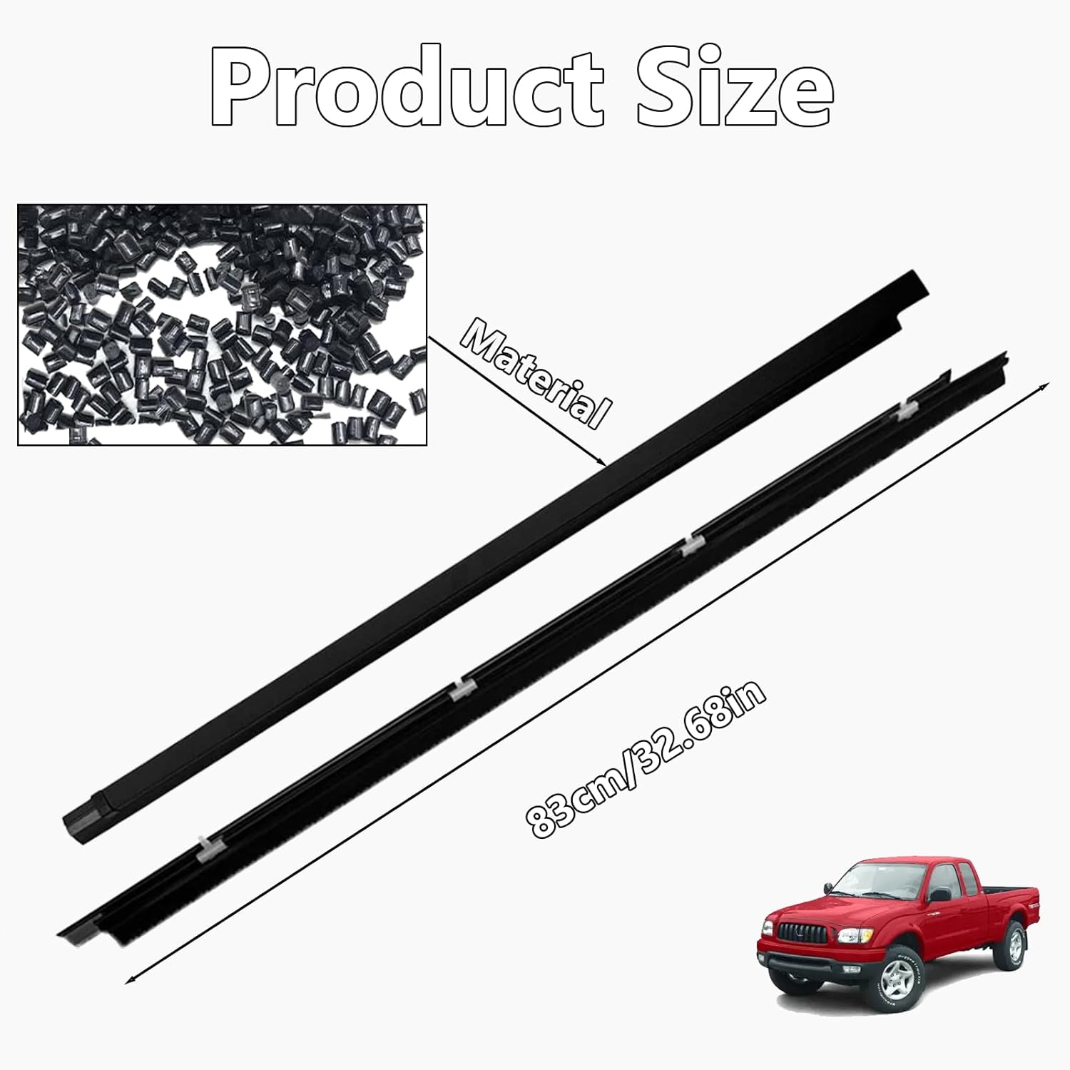 2PCS Front Door Weatherstrip Window Moulding Trim Seal Belt Kit, Automotive Weather Stripping, Waterproof & Easy to Install, Replace OEM 68210-04020, Compatible with 1995-2004 Toyota Tacoma