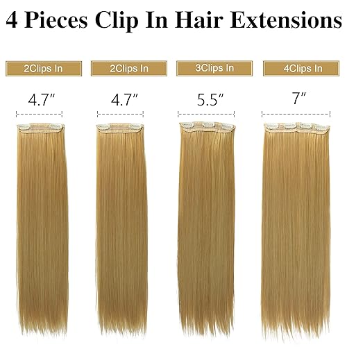 Miniatura 2 de Extensiones de cabello con pinzas, 4 piezas de 20 pulgadas, de fibra sintética de rubio mixto, largo, lacio, grueso, para mujer, 27613#