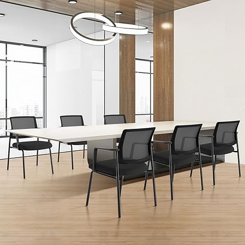 Miniatura 7 de Silla apilable con respaldo de malla, silla de invitados de recepción de oficina con asiento de tela tapizado y soporte ergonómico de madera, sillas