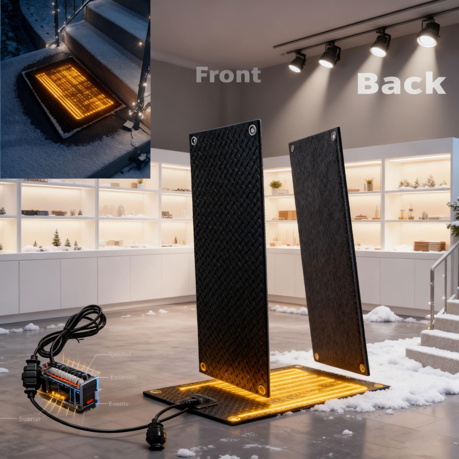 Tapis Fondant Neige Électrique Antidérapable pour Dégagement Rapide, Prévention Danglas Escaliers, Allées, Entrées Usage Résidentiel/Commercial