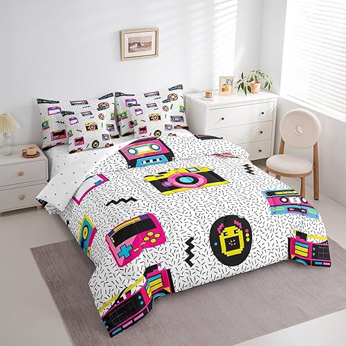 Miniatura 2 de Erosebridal Juego de ropa de cama retro con música de Memphis, 7 piezas, tamaño matrimonial de los años 80 y 90, ropa de cama en una bolsa con