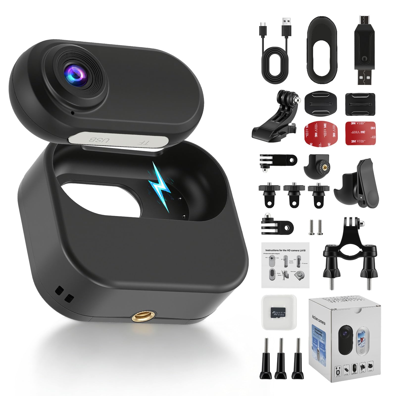 1080P Mini Körperkamera mit Akku-Case & 128GB, Helmkamera Motorrad POV Kamera für Fahrrad, Ski, Outdoor Abenteuer & Geschenk für Damen und Herren(Schwarz)