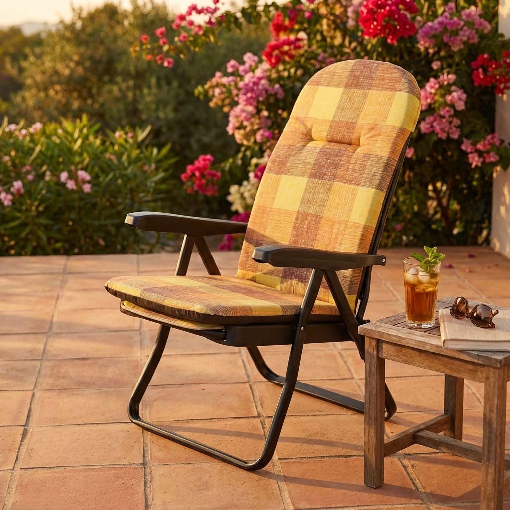 MilaniHome.it - Poltrona A Sdraio Imbottita Reclinabile Cuscino Poggiatesta Imbottito Alta Densità, Adatta A Giardino, Portico, Piscina E Relax Con Carrello Poggiapiedi A Scomparsa