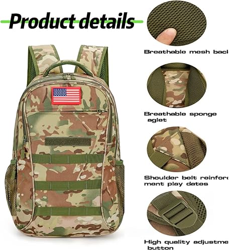 Miniatura 5 de Mochila para niños para la escuela, mochila militar para adolescentes con olla de carga USB, mochila de camuflaje para hombres, 40L