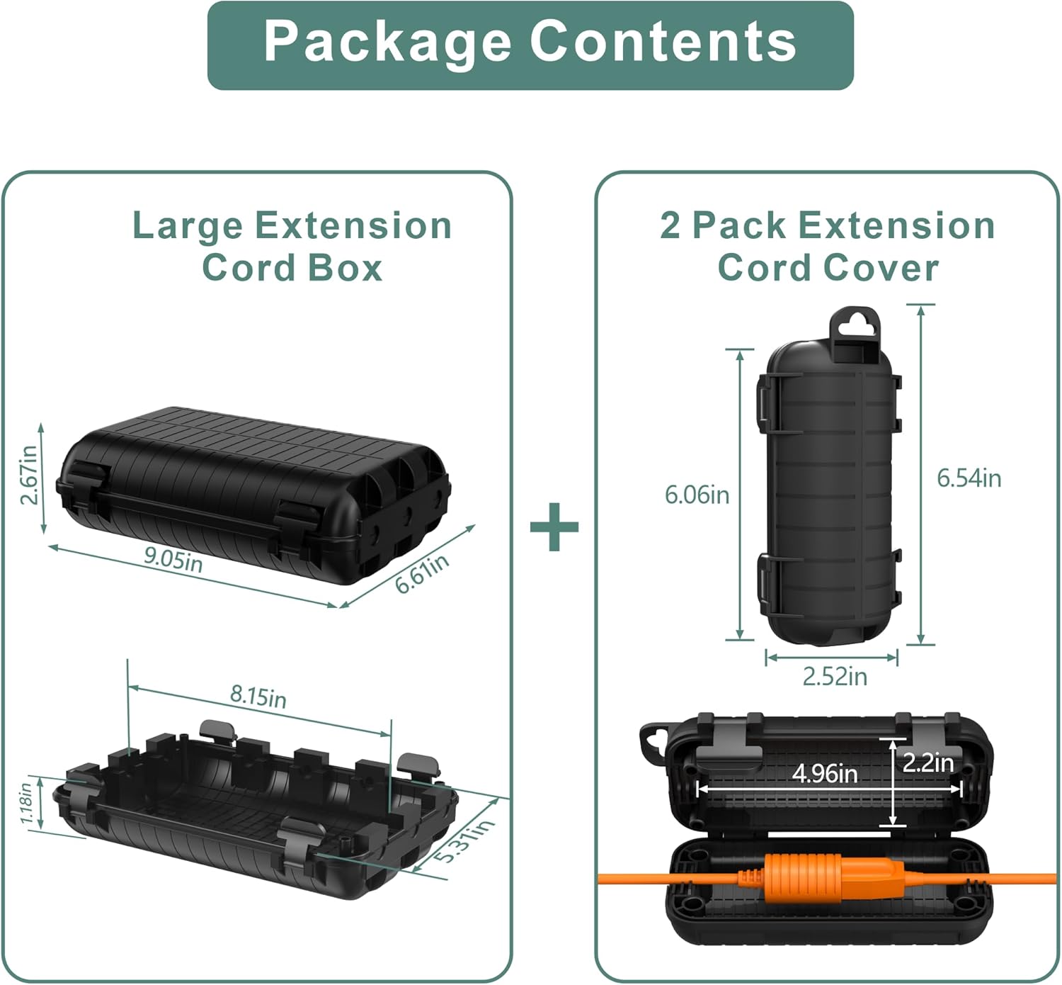 Outdoor Extension Cord Box, 3Pack Large Waterproof Electrical Box Plug Protector Cable Connection Safety Cover IP54 Water-Resistant for Power Strip, Holiday Light and Decorations, Black