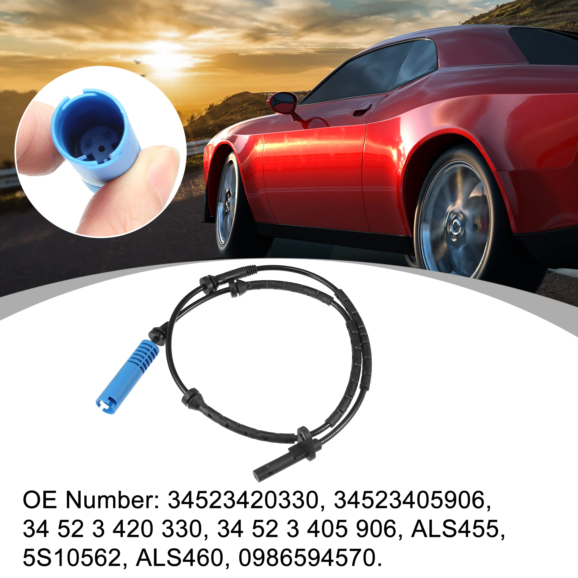 X AUTOHAUX ABS Raddrehzahlsensor Für BMW X3 E83 04-10 1x | Farbe Schwarz Blau, Material Kunststoff, Position Vorne, Laenge 96cm, Durchmesser 7mm, Pin 2, OE 34523420330