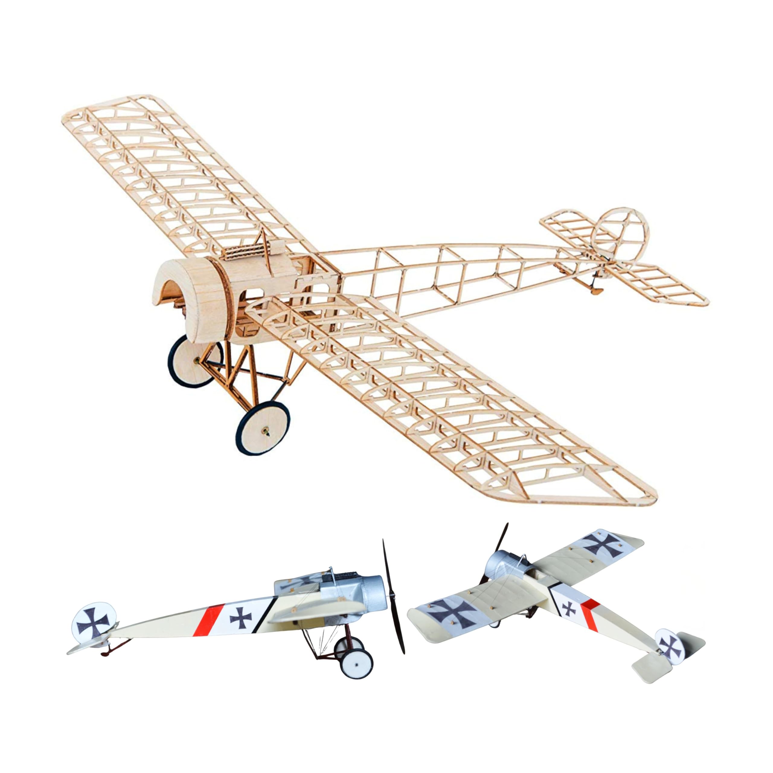 Fokker E.3 Slow Flyer Modellflugzeug Kit, Maßstab 1:20, 450 mm Spannweite, RC Flugzeugmodell Baukasten, Modell Flugzeug zum selbst Bauen, gelaserte Balsa Holz Bauteile, 450 x 300 x 91 mm, 40 g RTF