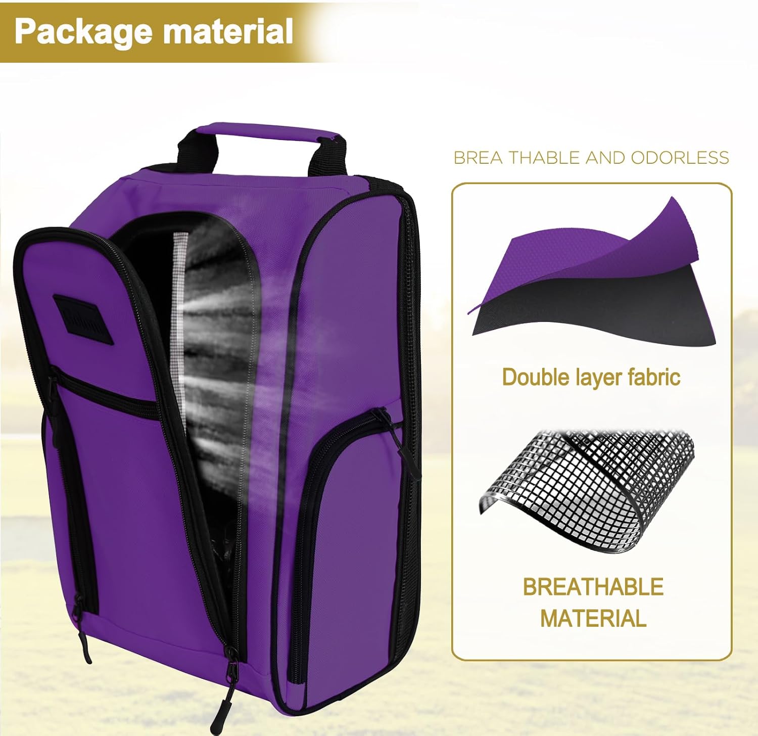 Goloni Golf Shoe Bag for Men & Women, Padded Travel Shoe Bag with Side Accessory Pockets,Sport Shoe Carrier for Golf Shoes,Socks,Tees & Balls,Durable & Lightweight Design,Purple - Image 3