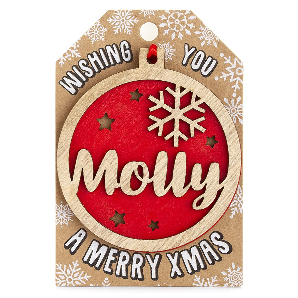 Stands Out, Supplying Outstanding Gifts Molly Personalised Wooden Name Red Hanging Christmas Tree Bauble Decoration