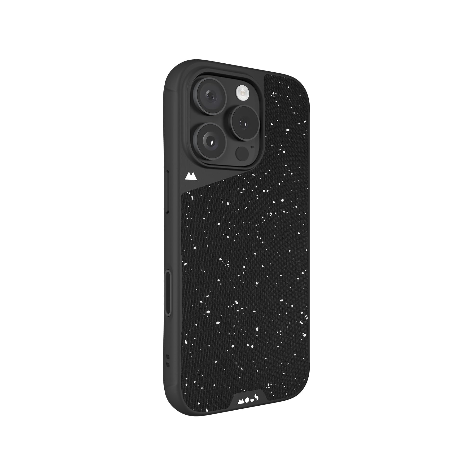 Mous Etui do iPhone'a 16 Pro MagSafe kompatybilne z przyciskiem sterowania kamerą - Limitless 6.0 - nakrapiana czarna tkanina - ochronne, odporne na wstrząsy etui na telefon