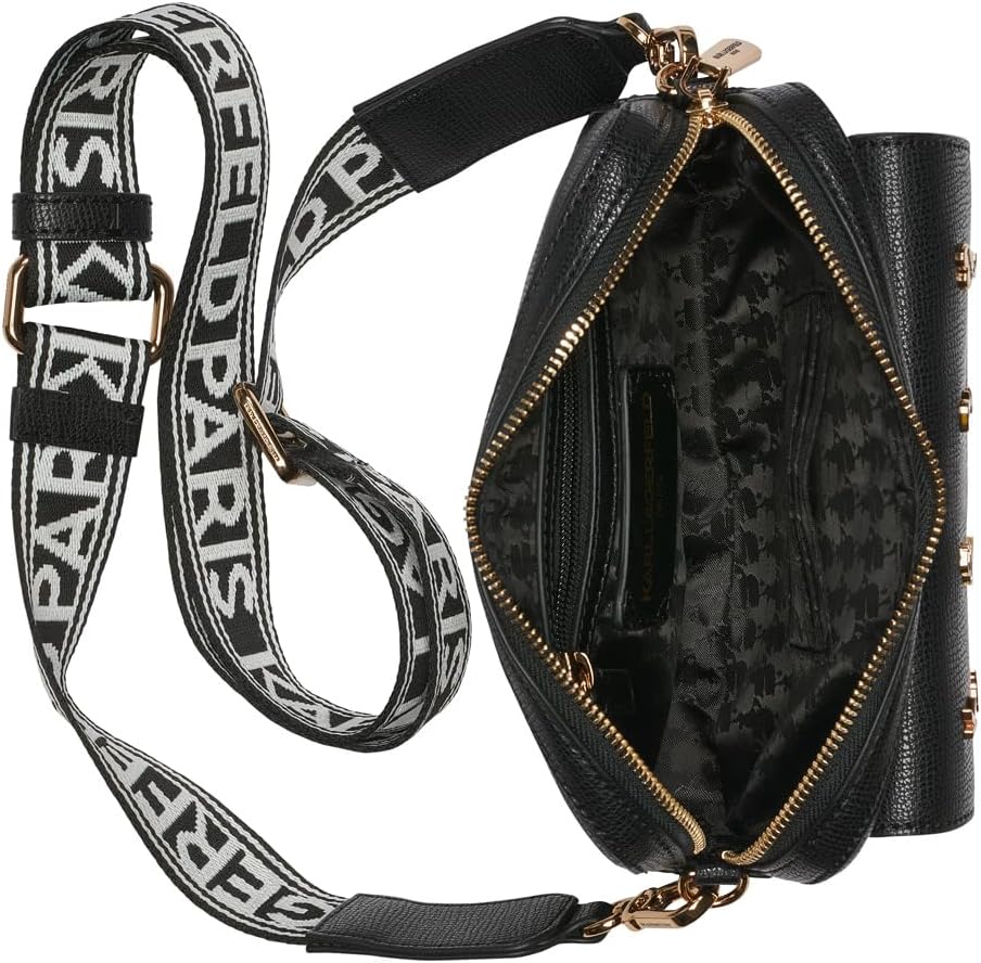 KARL LAGERFELD Paris Women's Maybelle Crossbody Bag With Pouch, Black/Gold, One Size