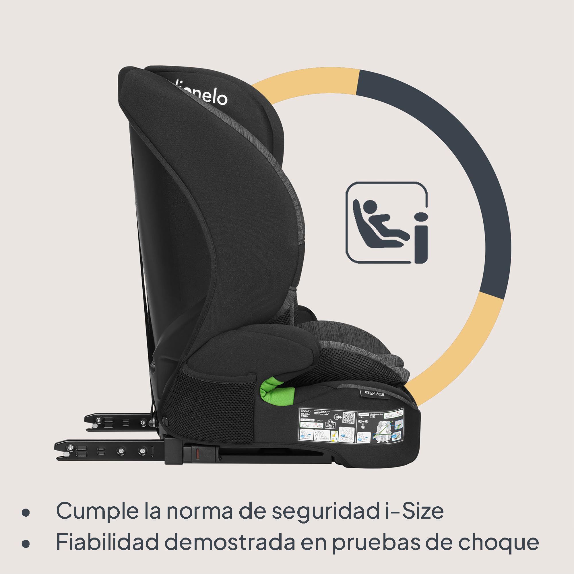 LIONELO BILLY I-SIZE Silla de Coche para Bebé, 76-150 cm De aprox. 15 meses a 12 años, Fijación ISOFIX o Cinturón de Seguridad, Reposacabezas Ajustable, Protección Lateral Norma R129.