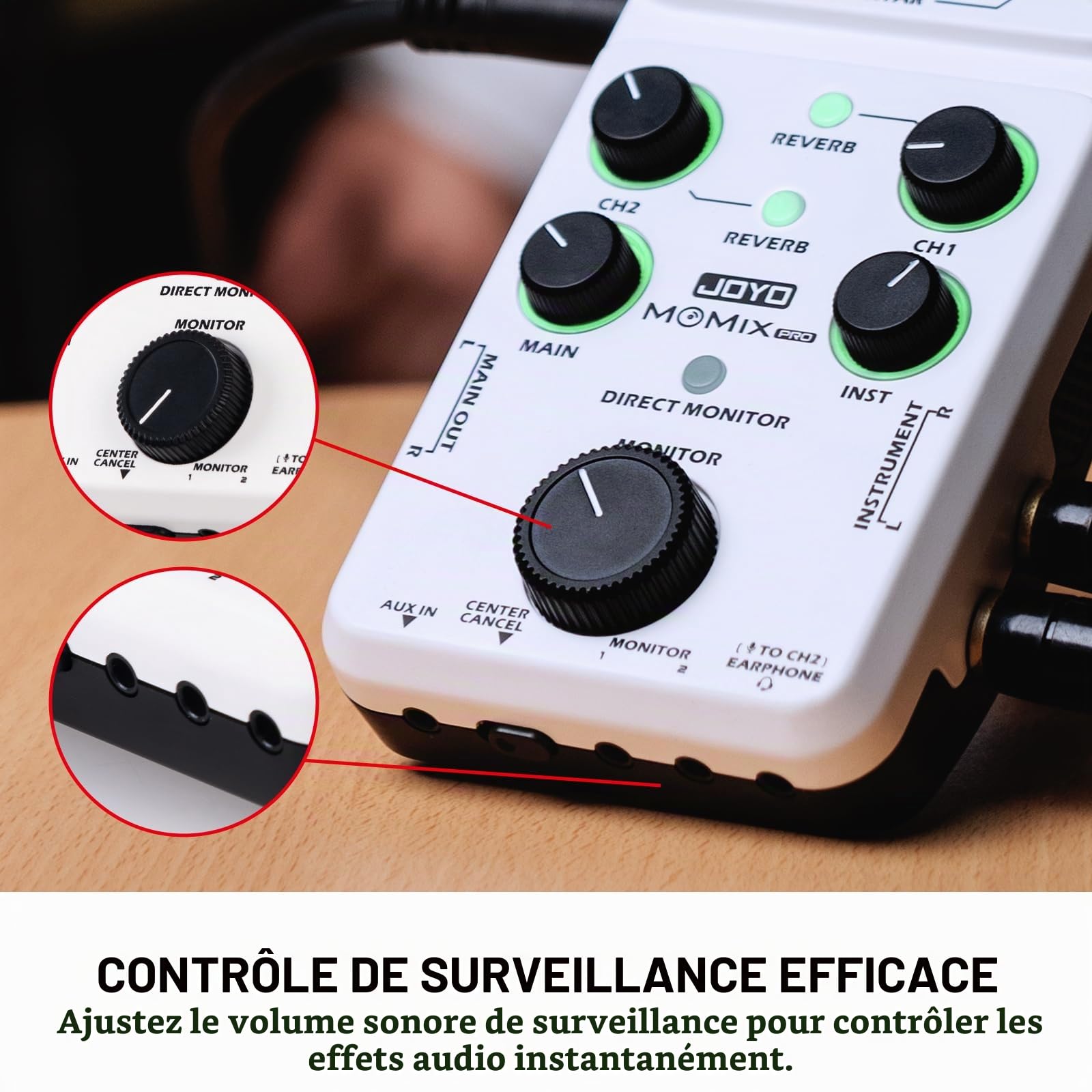 JOYO Mélangeur audio Interface audio USB Stéréo XLR + Mélangeur d'alimentation fantôme 48 V pour enregistrement en streaming en direct Podcasting Plug & Play (MOMIX PRO)