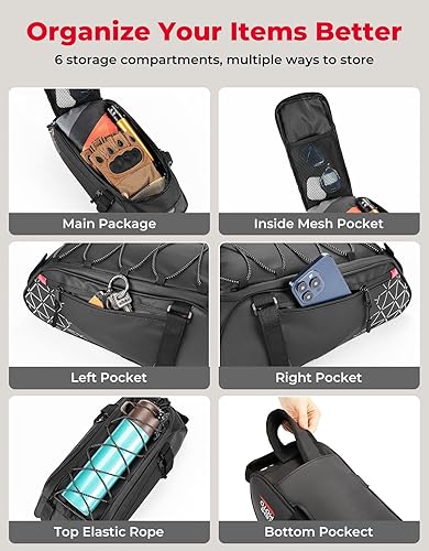 Miniatura 4 de KEMIMOTO Bolsa trasera para bicicleta  Alforja impermeable de PVC de 8L para bicicletas de carretera y montaña  Bolsa de viaje negra para compras de