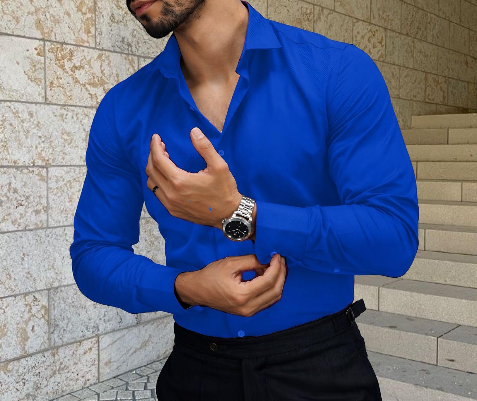 Men’s Casual Cotton Blend Shirt | Regular Fit | Full Sleeve | Solid Design-picture-35
