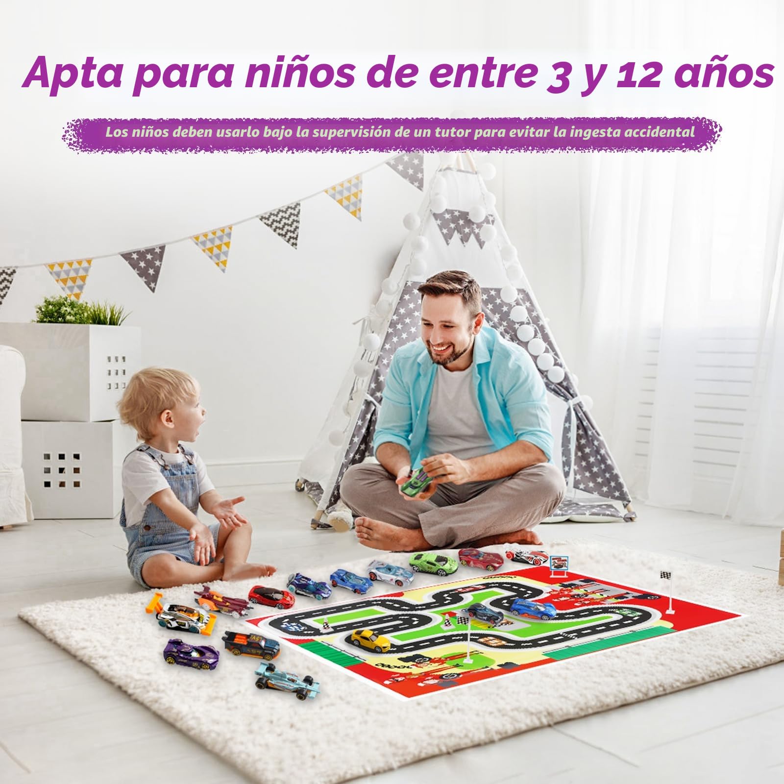 Calendario Adviento 2025, Christmas Advent Calendar con 16 Juguetes para Autos, Mapa y 6 Personajes de Dibujos Animados, Juguetes Calendario Adviento Niños, Ideal para Regalo Sorpresa de Navidad