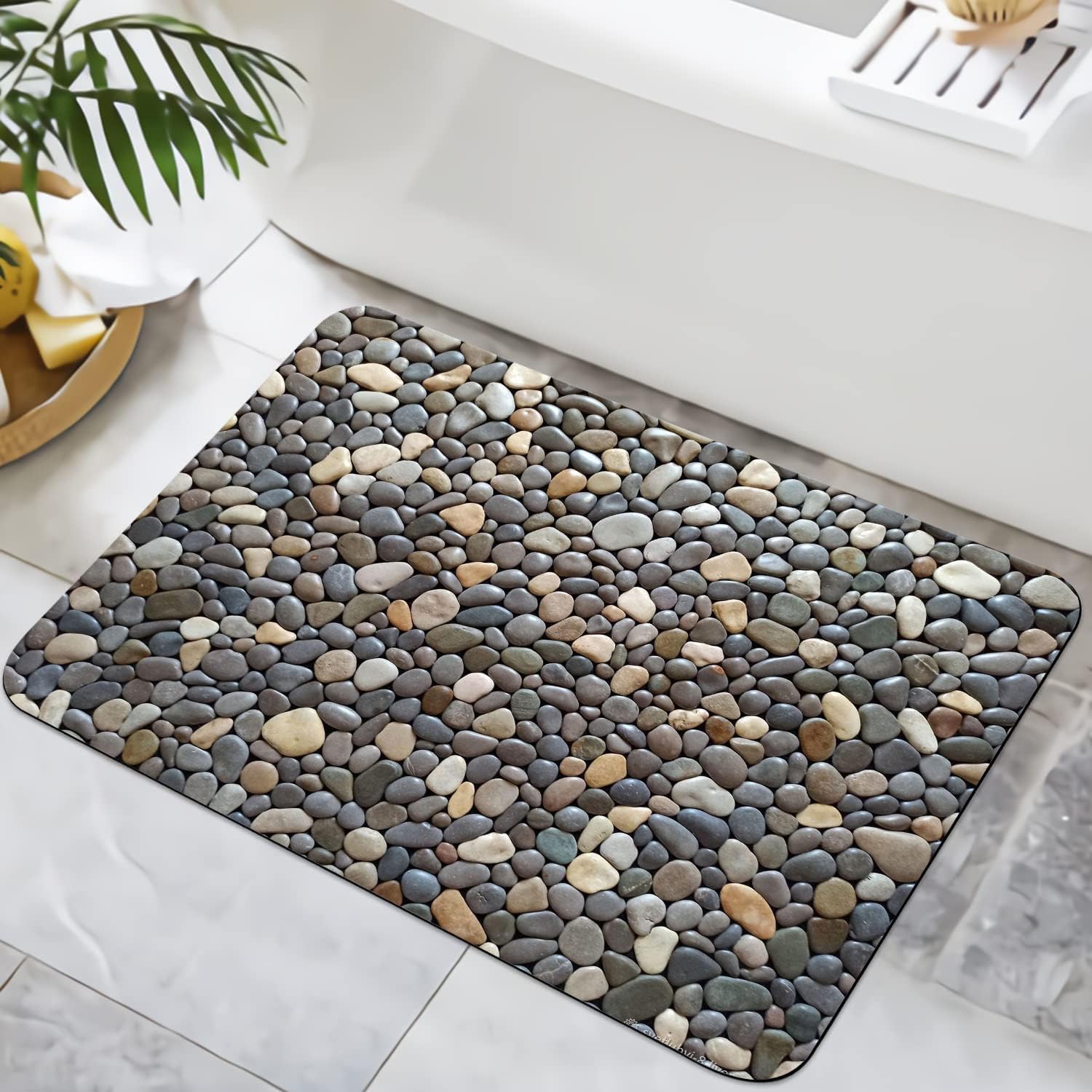 Rstick Pebble Stone Bathroom Rugs Non Slip Washable