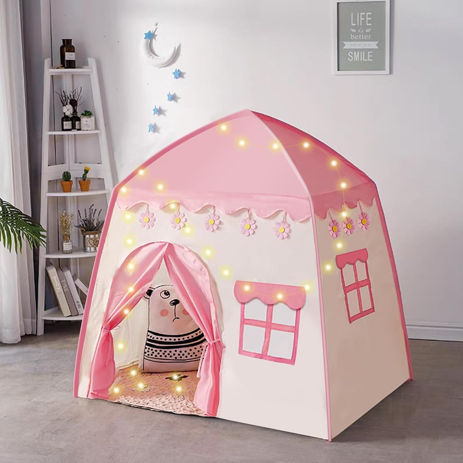 Tienda De Campaña Infantil Grande 120x105x128cm | Base De Metal Y Poliéster | Casa De Juegos Secreta Para Niños | Lectura Y Actividades | Montaje Fácil Y Espacio Amplio