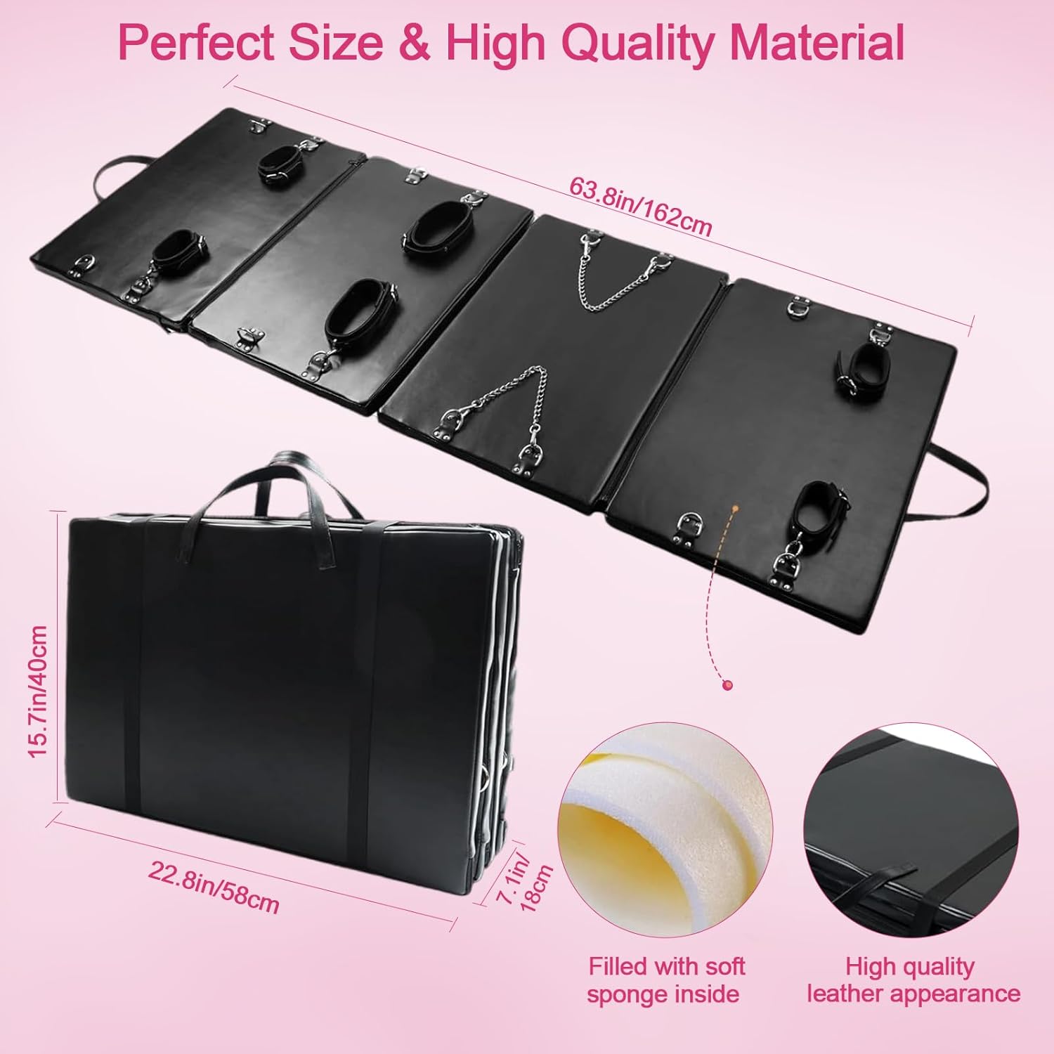 Sex Furniture Sex Bondage Bed, SexyIn BDSM Sex Restraint Set | Worth Over $200, Foldable PU Leather Kit with Handcuffs+Blindfold+Gag+Whip+Elastic Band, Adult Bondage Gear SM Sex Toy for Couple&Outings