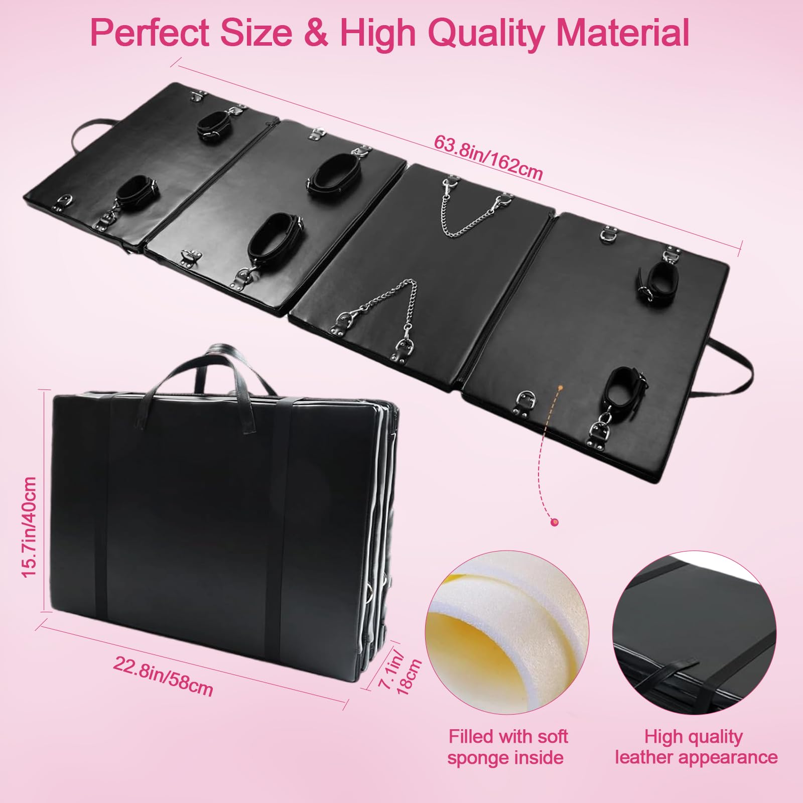 Lit de Bondage Sexuel, Tokhub BDSM Ensemble de Contrainte Sexuelle | Valeur Supérieure à 200 £–Kit Portable Pliable en Cuir PU avec Menottes, Équipement de Retenue-Meuble Sexuel SM pour Couple&Sortie