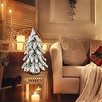 Vista 8 de Prelit - Mini árbol de Navidad artificial, árbol de Navidad de mesa flocado de 18 pulgadas con luces y base de madera, pino de Navidad