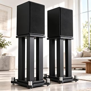 Universal Wooden Speaker Stands Pair, Heavy Duty Floor Standing Speaker Mount, Bookshelf & Studio Monitor Stands for Home Theater Surround Audio System (31.4in)