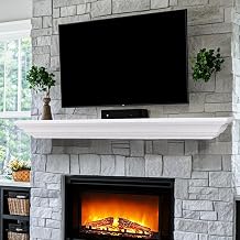 Rustic Fireplace Mantel 72", Solid Wood Floating Shelf, White