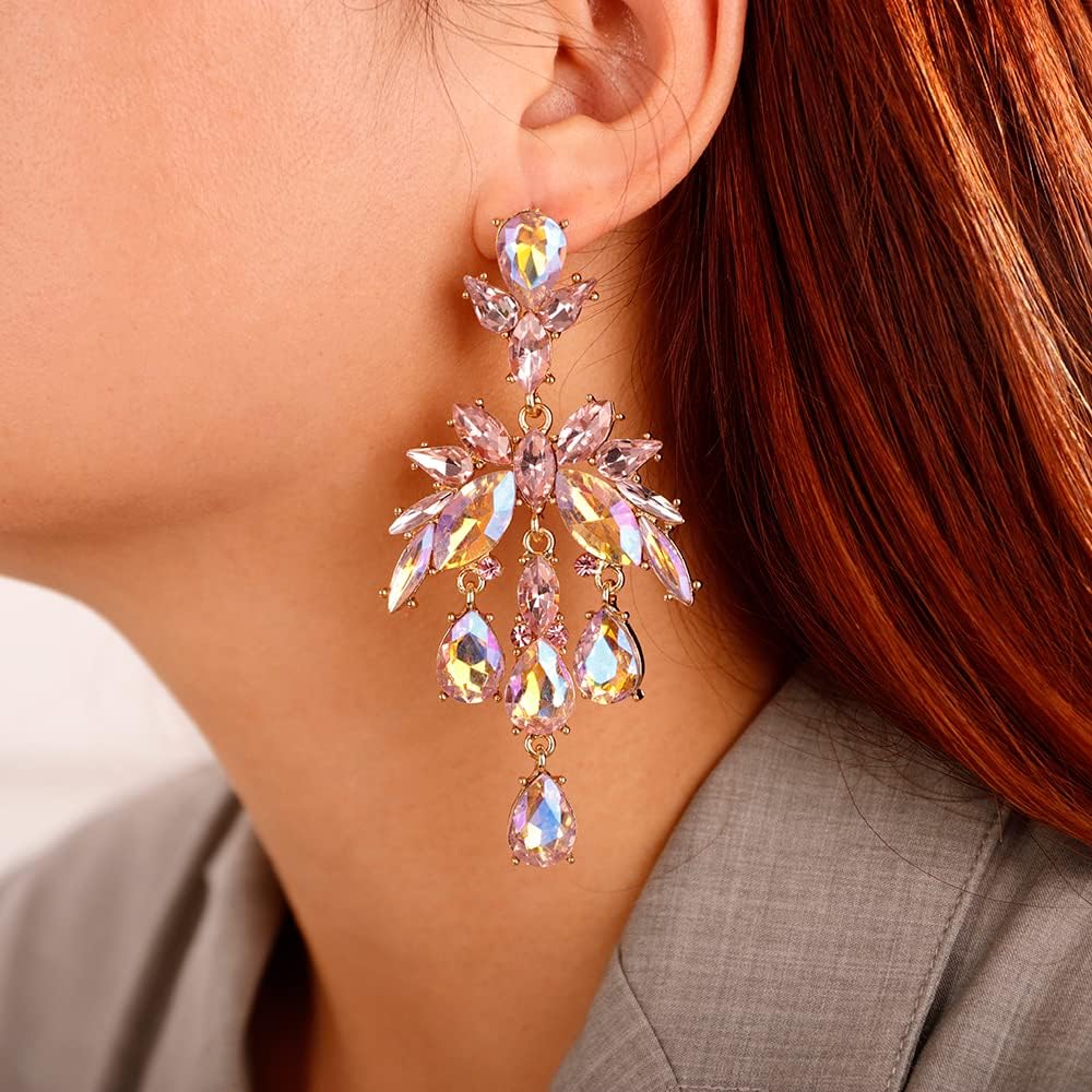 Denifery Wedding Teardrop Dangle Earrings Crystal Rhinestone Earrings Chandelier Earrings Rhinestone Dangle Drop Earrings for Women and Girls - Image 3