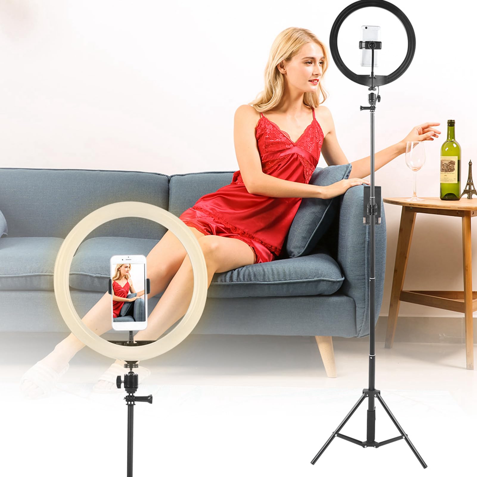 EMUKOEP Ringlicht, Dimmbares LED-Fülllicht für Make-up, Video, Studio, Verstellbares Stativ 12 Zoll mit Handy-/Tablet-Clips