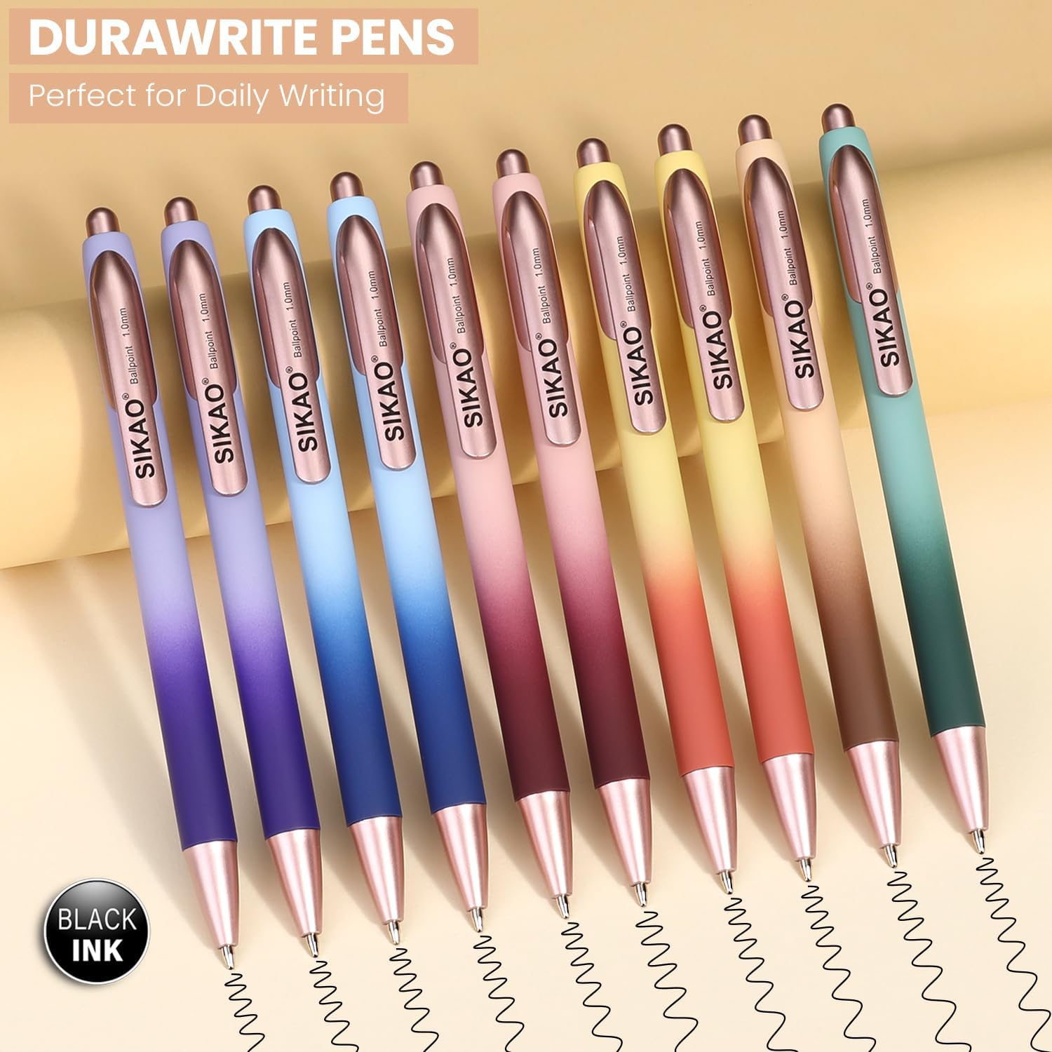 Confezione da 60 penne a sfera retrattili Luxe Gradient, punta media da 1,0 mm, inchiostro nero, senza sbavature, senza saltare, materiale estetico per la scuola e la reception dell'ufficio