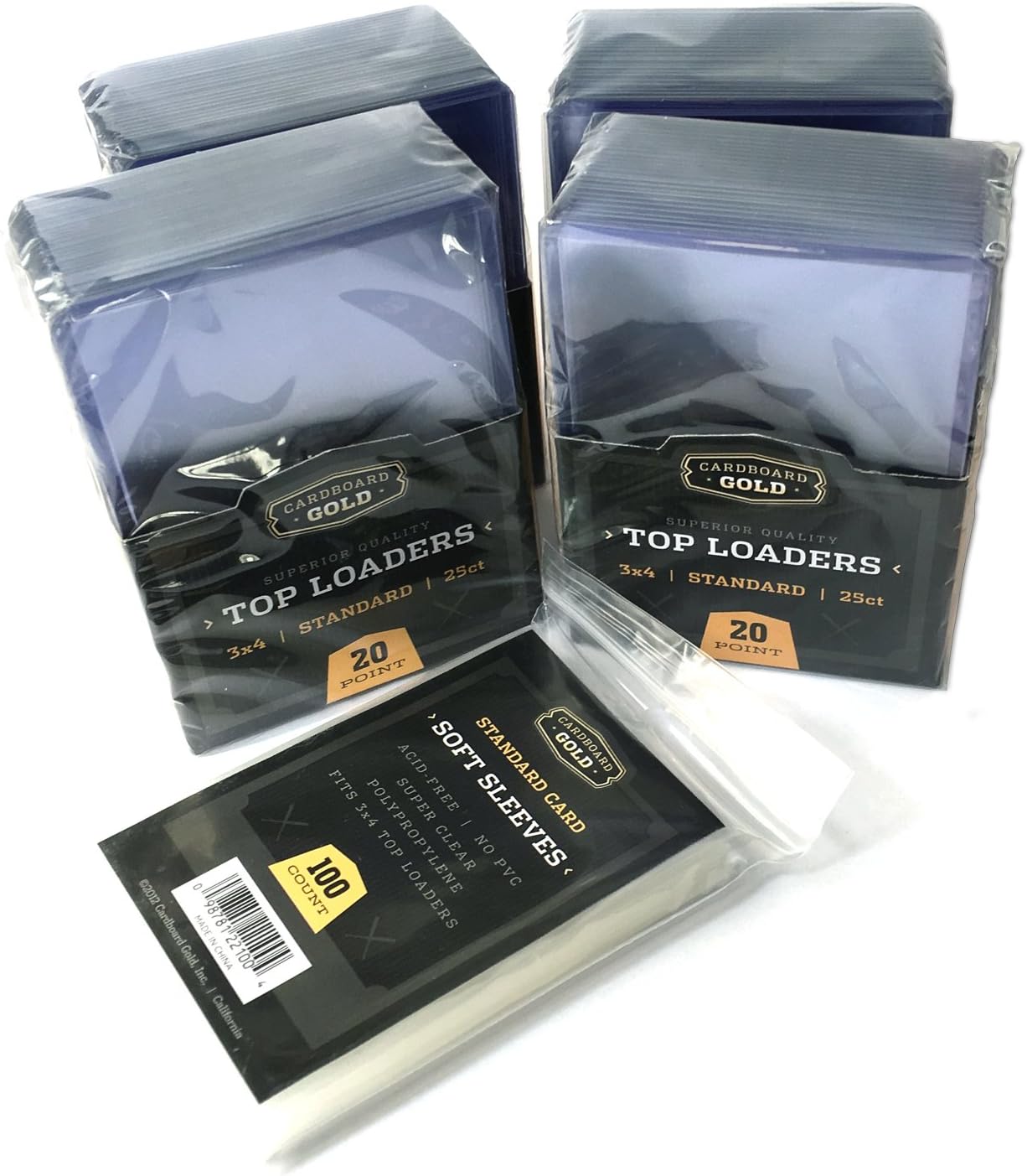 Cardboard Gold Top Loaders for Trading Cards - 100 Count Semi-Rigid Plastic Card Protectors, 3x4 Inch, with 100 Soft Penny Sleeves - Ideal for Baseball Card Collectors