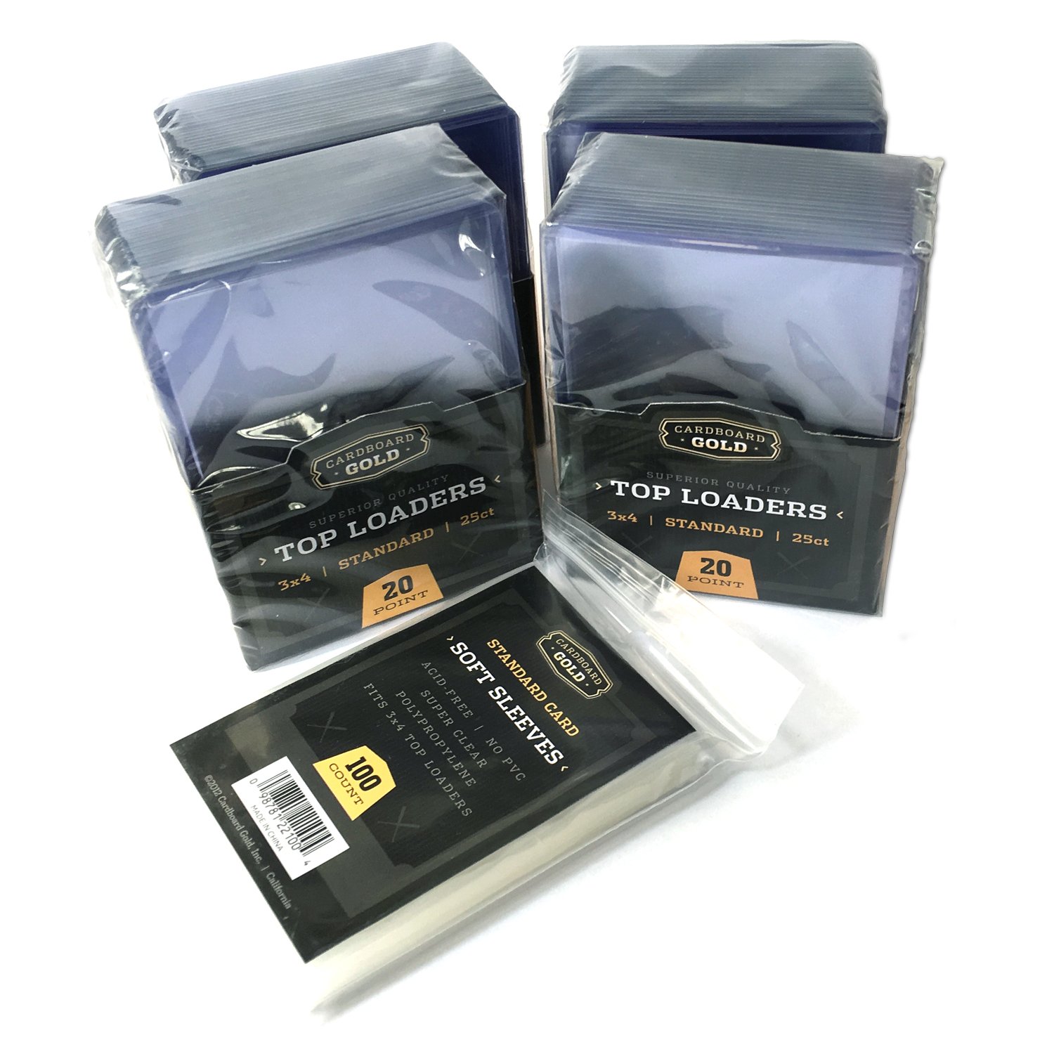 Cardboard Gold Top Loaders for Trading Cards - 100 Count Semi-Rigid Plastic Card Protectors, 3x4 Inch, with 100 Soft Penny Sleeves - Ideal for Baseball Card Collectors
