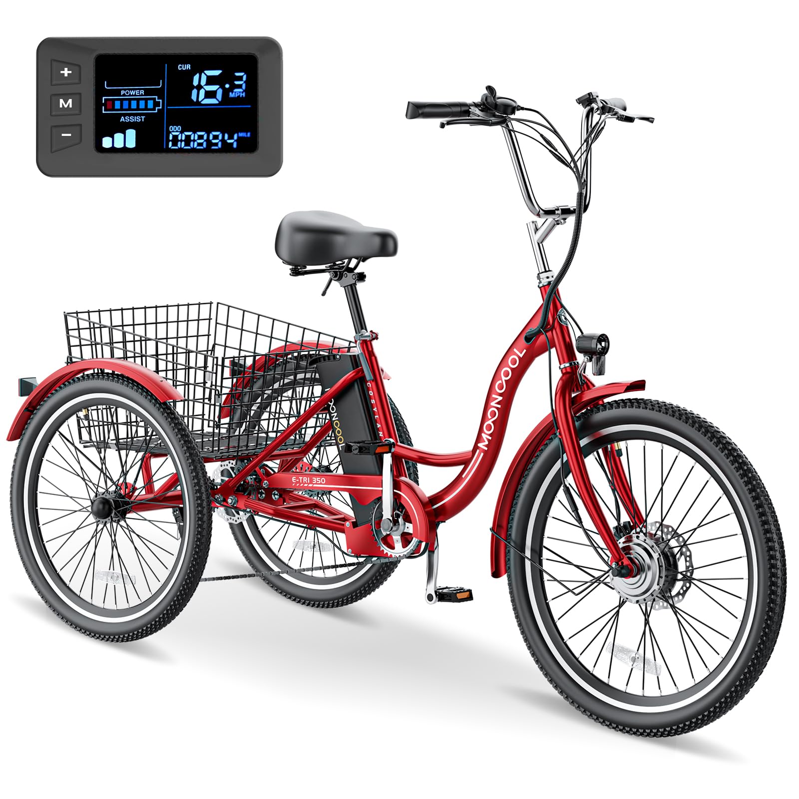 NAIZEA Electric Tricycle Adult Electric Bicycles,Electric Trike,3 Wheel Electric Bike Ebike E Bicycle with Removable Battery, Motorized Trike with Basket for Women Men