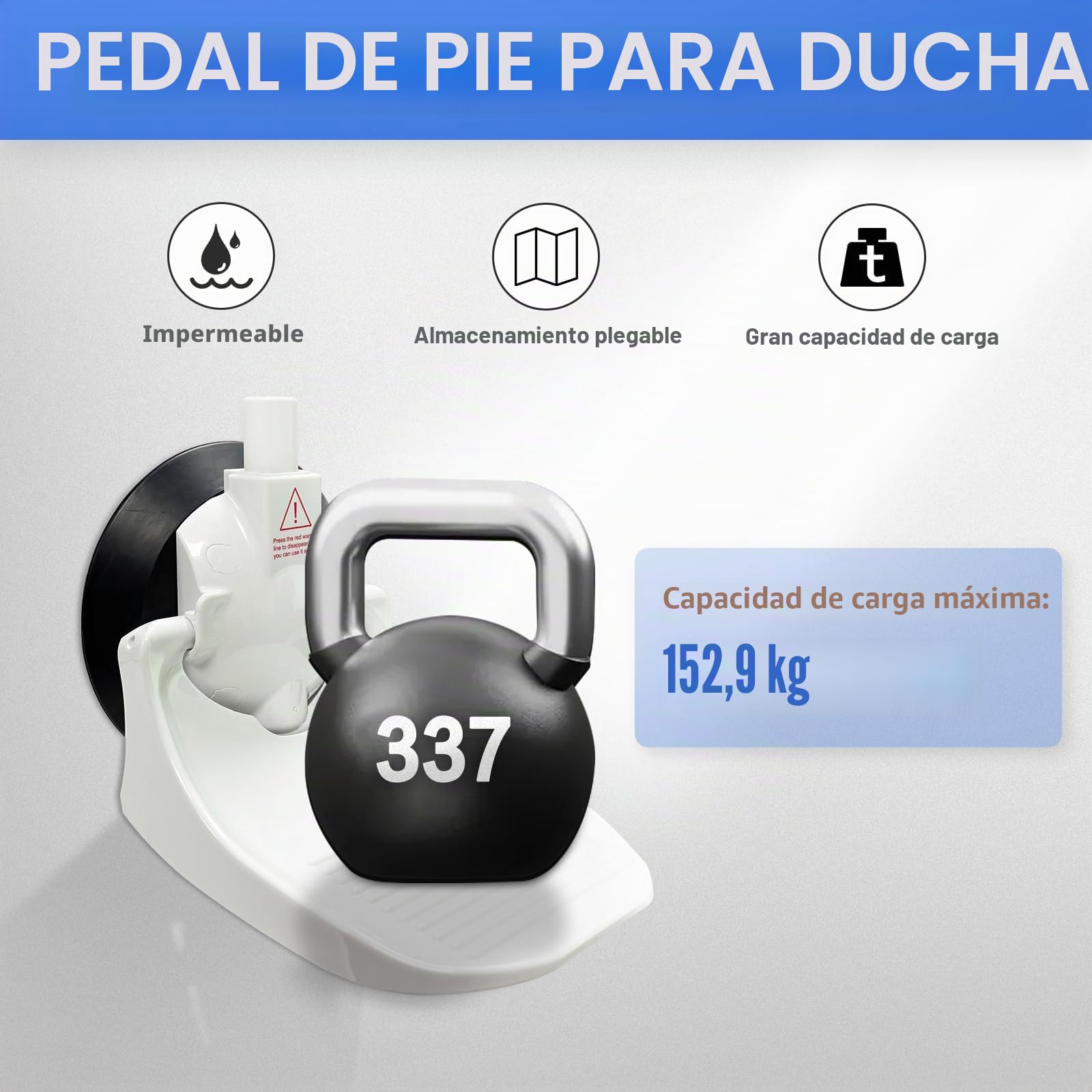 Reposapiés de ducha para piernas de afeitar con ventosa industrial actualizada, solo apto para paredes lisas y no porosas y más grandes de 13 cm, blanco, paquete de 1