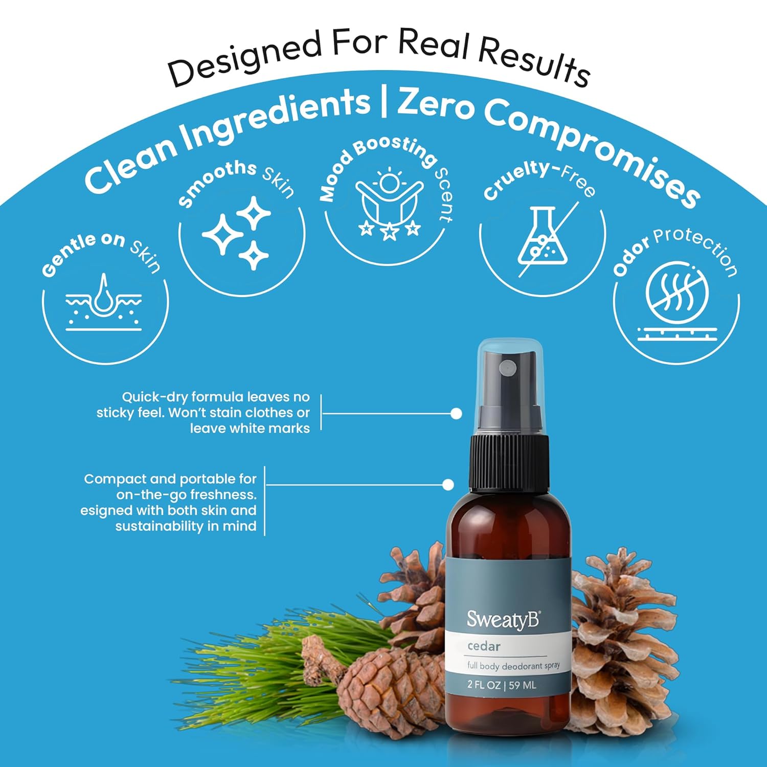 SweatyB® Full Body Deodorant Spray - Non-Irritant, Sensitive Skin-Friendly Spray for Women & Men - Made in USA - Cedar - 2 oz - 1 pack - Image 5