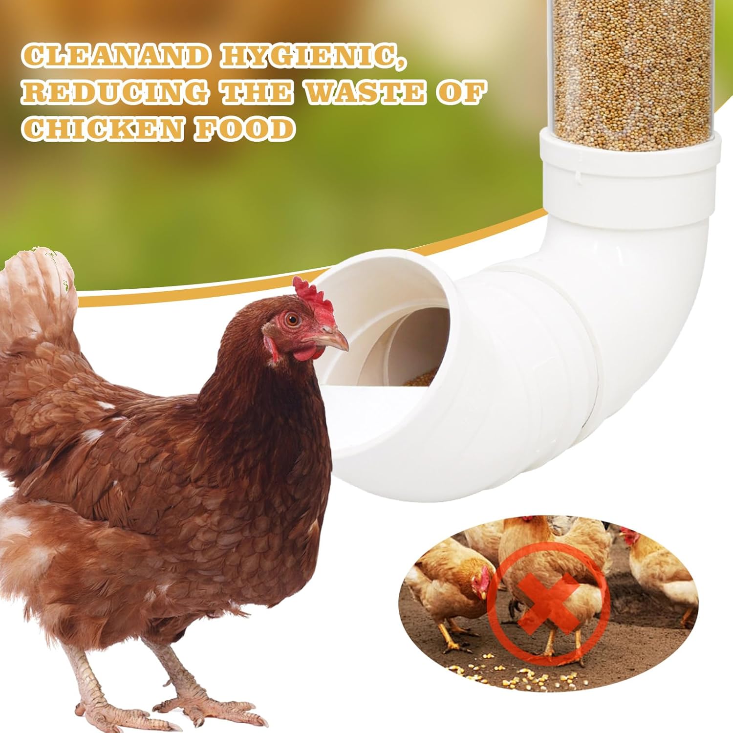 2-Pack Chicken Feeders No Waste, Chicken Feeder Kit with a Big One and a Small One, Automatic Chicken Feeder for Chicken Coop, PVC Gravity Poultry Feeders for Chickens, Ducks, Turkeys, Geese