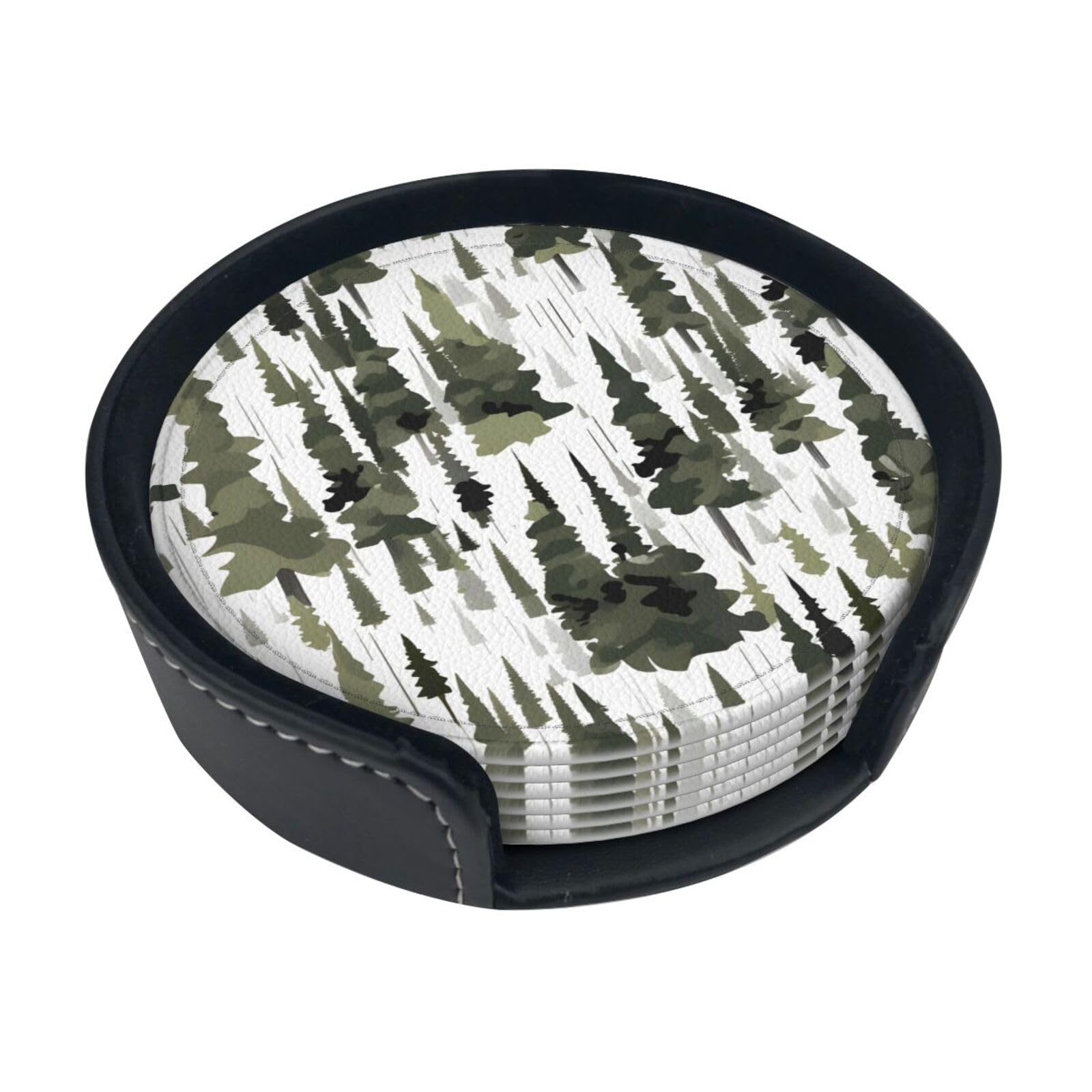 Dessous-de-verre camouflage lot de 6 pièces en polyuréthane avec motif arbres blancs pour verres